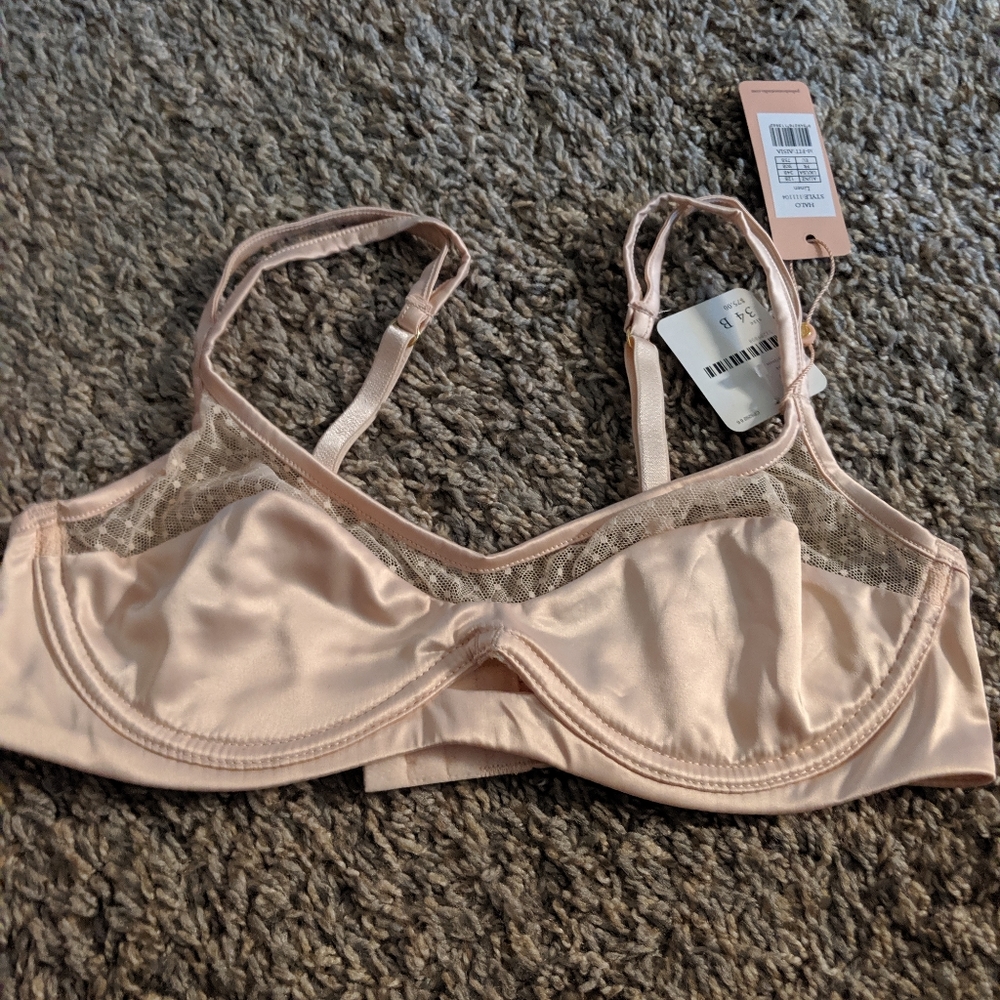 Free People Blush Pink Lace-Trim Underwire Bralette